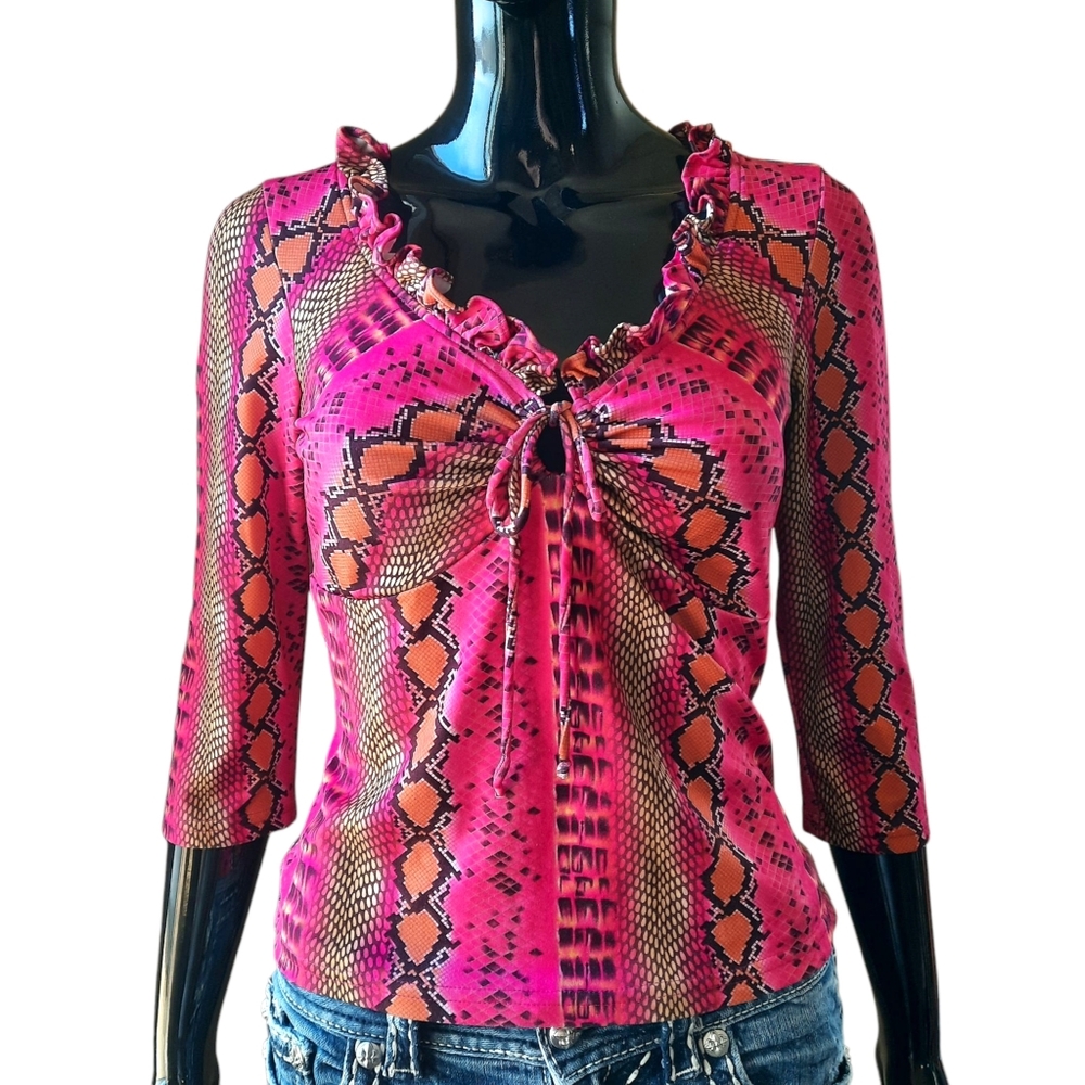 Y2K ivy jane Snake Print Novelty Top | Hot Pink | Size Small
